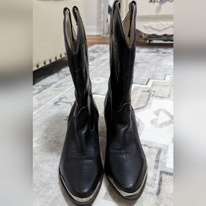 Capezio Black Leather Western Heeled Boots with Silver Trim